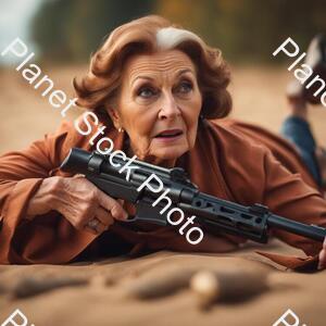 Sexy Grandma Fell in a Gunfight and Lies on Her Back stock photo with image ID: c2e8f8f1-b011-4aac-9199-1b74d38b53b0