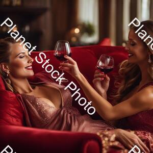 Ladies Lounging and Sipping Red Wine stock photo with image ID: c9f78a14-580c-46c2-9199-7904b81fe2c7
