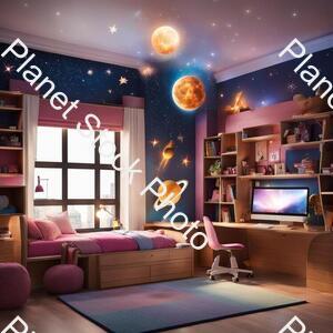 A Kids Room Fro Girl in Around 10-12 Years Who Likes Astronomy and Reading stock photo with image ID: ca25190c-0db6-422d-bd29-f3de42e34e1d