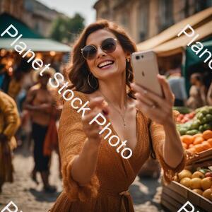 Show a Lady in a Modern Day Market Taking Selfies and the People Are Gathered Around Her stock photo with image ID: dc365107-6214-4972-a025-af40cce21c8a