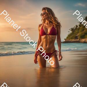 A Lady in a Bikini on the Beach stock photo with image ID: ded9f9ba-06c3-43de-95ae-32f6c366a942