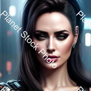 Ultra Realistic Close Up Portrait ((beautiful Pale Cyberpunk Female with Heavy Black Eyeliner)) stock photo with image ID: dfc00e91-6634-47a4-8d46-1552fa80c1e9