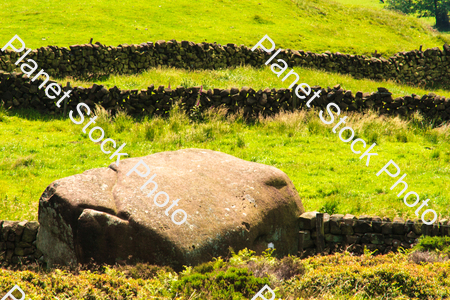 A large rock or boulder on a grass field stock photo with image ID: fdfb53dd-7b24-4ded-b9a8-14cb89bd6ea5