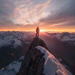 A Man Standing on the Top of a Amountain