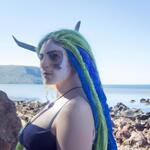 Green Hair Viking Girl in a Beach