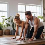 A Young Couple Working Out at Home.