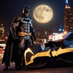 Batman in New York City Time Night 4k Quality Batman Suit Is on the Batman Arkham Knight. the Moon Are Bright an Full Moon.batman Be Very Muscular.