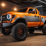 Orange with Grey Fenderstoyota Pick Up Truck with Long Travel Suspension and Baha Lights