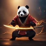 Ninja Panda Holding a Katana That Is Made Out of Lightning 8k