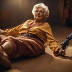 Sexy Grandma Fell in a Gunfight and Lies on Her Back