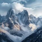 Mountains with Snow and with Cloudy Atmosphere