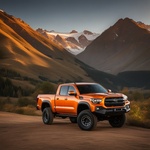 Orange with Grey Fenderstoyota Pick Up Truck with Long Travel Suspension and Baha Lights