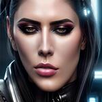 Ultra Realistic Close Up Portrait ((beautiful Pale Cyberpunk Female with Heavy Black Eyeliner))