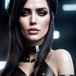 Ultra Realistic Close Up Portrait ((beautiful Pale Cyberpunk Female with Heavy Black Eyeliner))