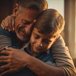 A Young Boy Hug His Father After a Long Time with Tears in Eyes