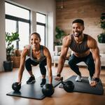 A Young Couple Working Out at Home.