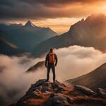 A Man Standing on the Top of a Mountain