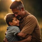 A Young Boy Hug His Father After a Long Time with Tears in Eyes