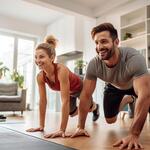 A Young Couple Working Out at Home.