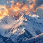 Mountains with Snow and with Cloudy Atmosphere