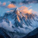 Mountains with Snow and with Cloudy Atmosphere