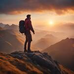 A Man Standing on the Top of a Mountain