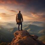 A Man Standing on the Top of a Mountain