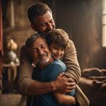 A Young Boy Hug His Father After a Long Time with Tears in Eyes